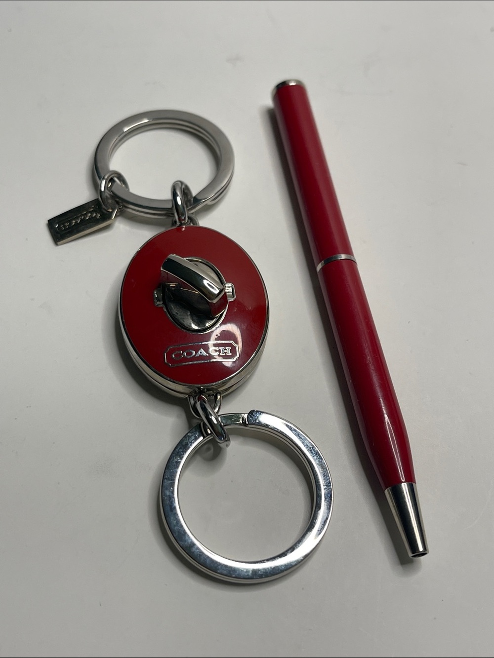 Coach Red Oval Valet Keychain and Pen Set